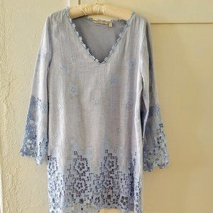 Soft Surroundings Sz 8 Pale Robbin's Egg Blue Linen + Lace Tunic